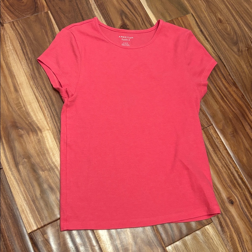 American Eagle Hot Pink Ribbed Baby Tee
